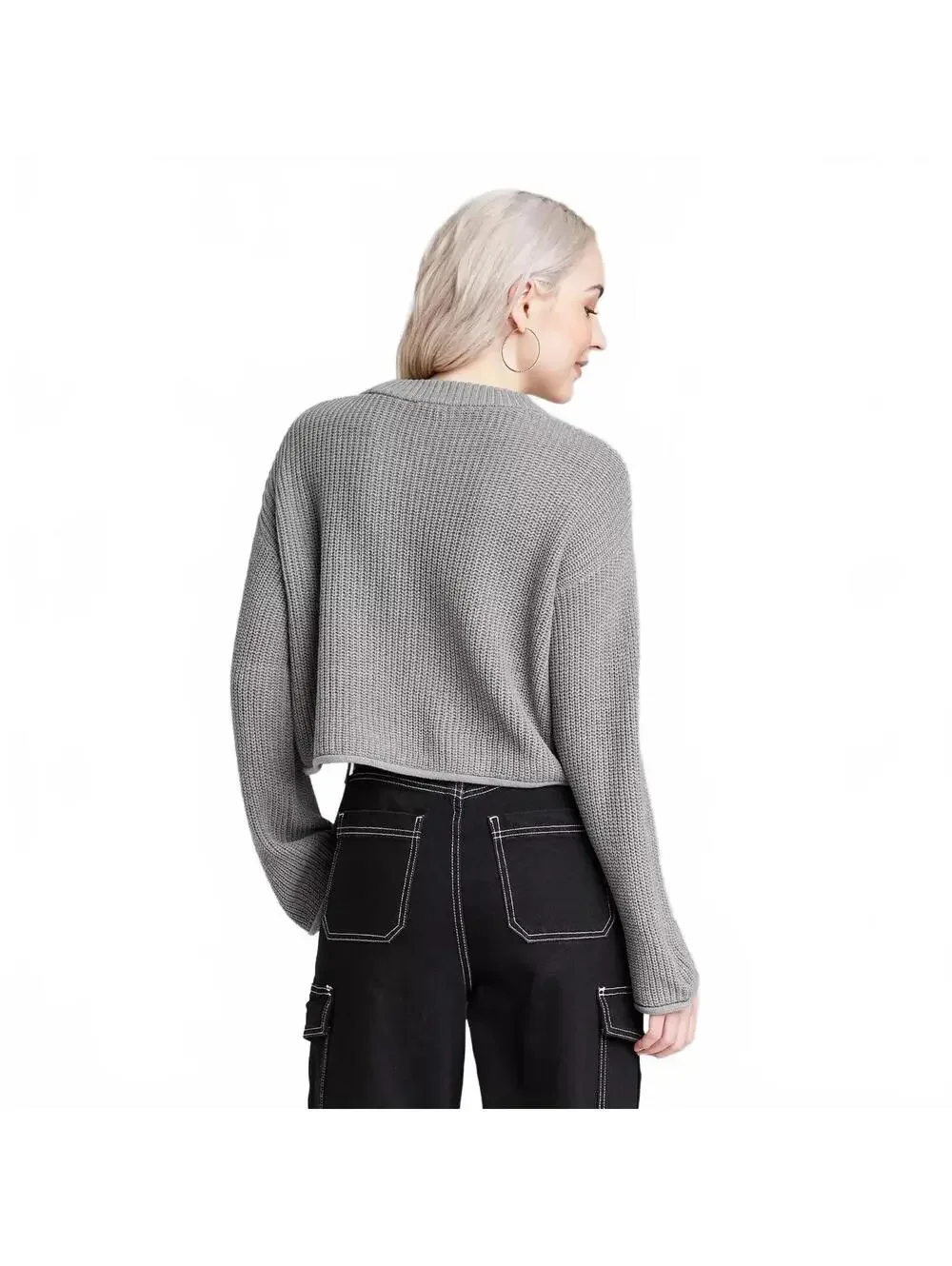 Wild Fable Crew Neck Boxy Pullover Sweater Light Gray Small